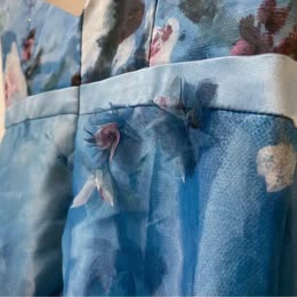 NEW Marchesa Notte 3D FLORAL SLEEVELESS PRINTED ORGANZA MIDI DRESS IN BLUE - Picture 3 of 8